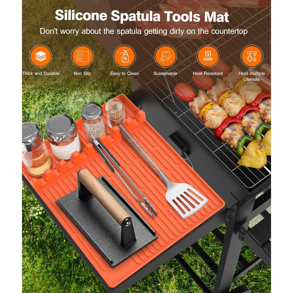 Silicone Griddle Tools Mat – Grill Side Shelf Pad with Drip Tray Heat Resistant